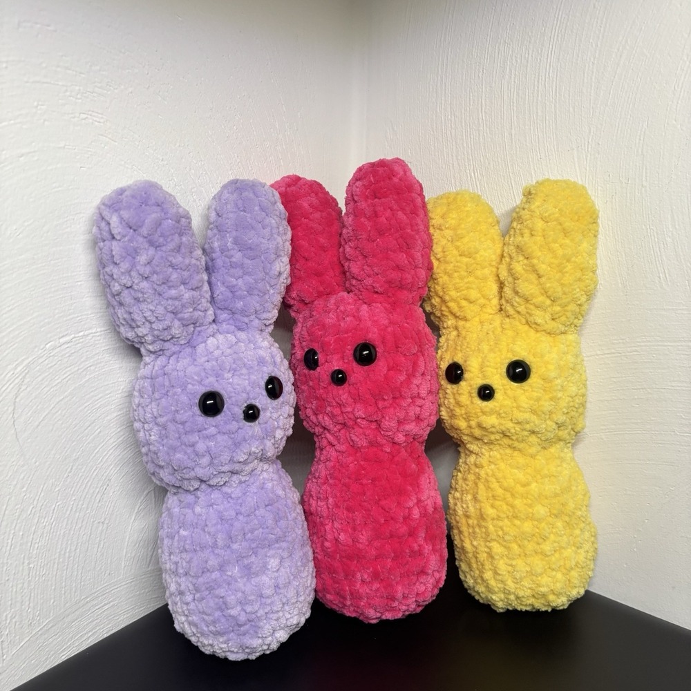 Handmade Crochet Peep Set Bundle Pink Purple Yellow 11 Inch Fuzzy Soft